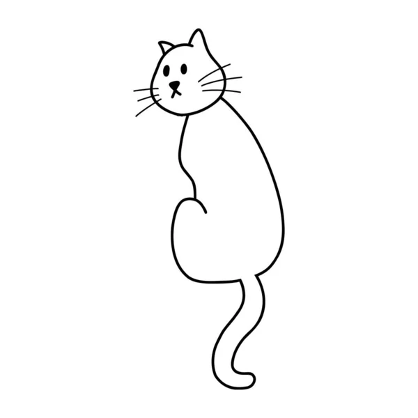 Vektor illusztráció firka macska -ban rajzfilm stílus. Aranyos állati karakter nyomtatás, design, textil, színező oldal — Stock Vector
