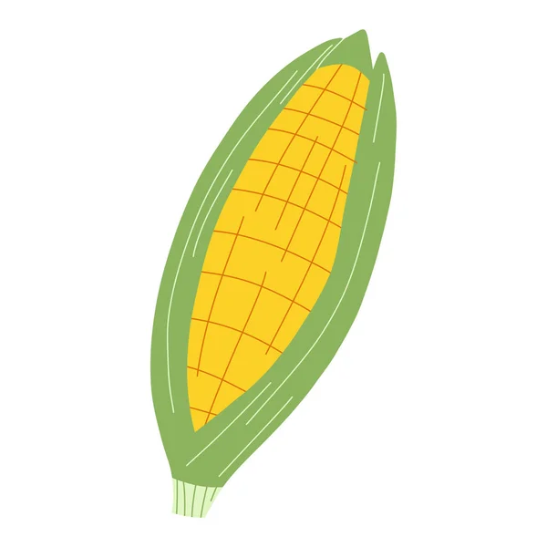 Ilustrasi vektor jagung dalam gaya datar kartun terisolasi pada latar belakang putih. Sayuran segar, makanan vegetarian yang sehat - Stok Vektor
