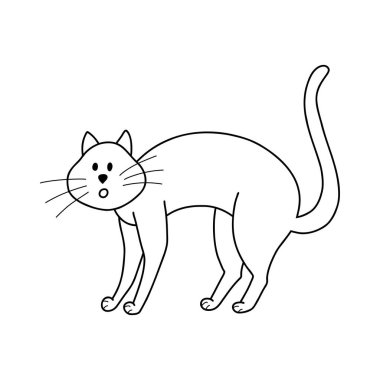 Çizgi film tarzında karalama kedisinin vektör çizimi. Baskı, tasarım, tekstil, renklendirme sayfası için sevimli hayvan karakteri