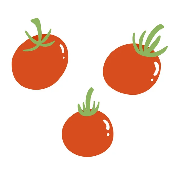 Vector illustration of red tomato. Fresh vegetable in cartoon flat style. Vegie set isolated on white background, healthy vegan food - Stok Vektor