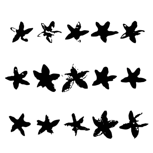 Vector Ink Print Grunge Stars Set Hand Drawn Black Paint — ストックベクタ