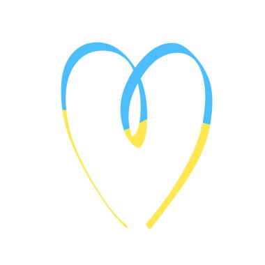 Vector illustration of heart in Ukrainian flag colors. Hand drawn ribbon in blue and yellow. Concept of peace in Ukraine, help and support Ukrainian people.