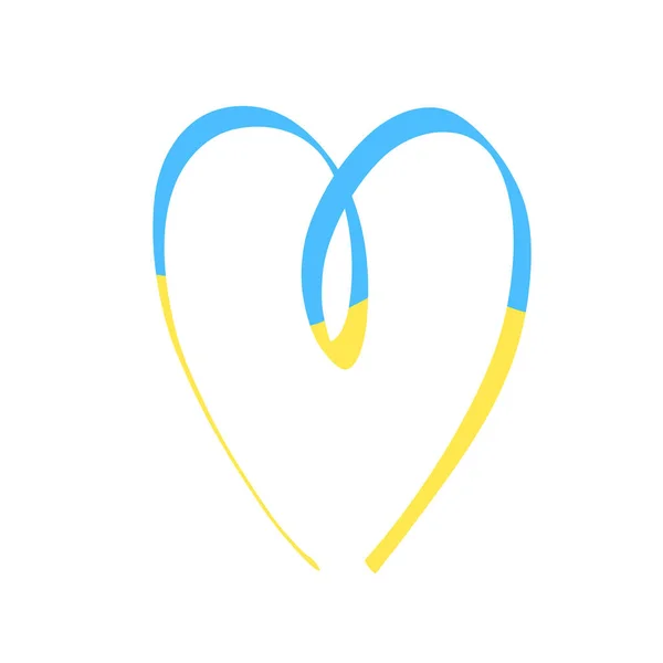 Vector Illustration Heart Ukrainian Flag Colors Hand Drawn Ribbon Blue — Vetor de Stock