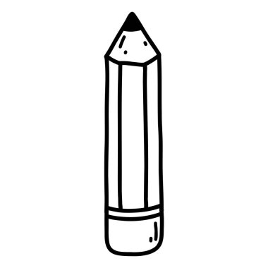 Hand drawn cartoon doodle of pencil. Vector sketch illustration of black outline icon, school or office supplies, stationery for print, coloring page, kids design, logo.