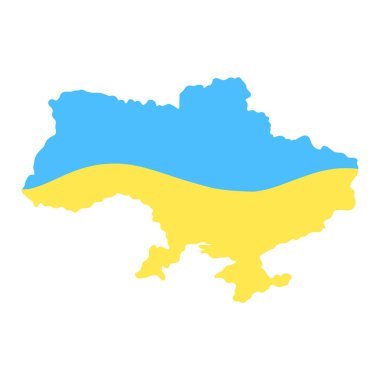 Map of Ukraine in colors of Ukrainian flag. Vector illustration of blue and yellow Ukraine country in flat style.