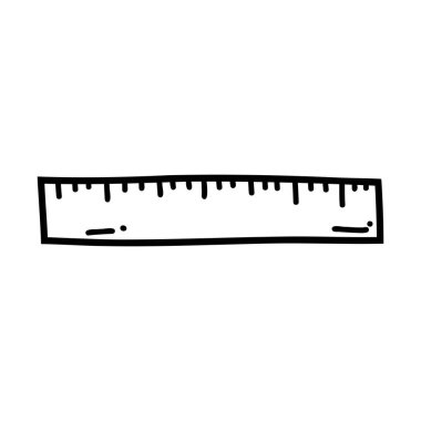 Hand drawn doodle ruler. Vector sketch illustration of black outline school measurement scale tool, office stationery for print, coloring page, kids design, logo.