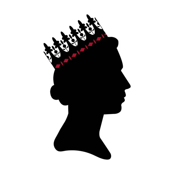 Black Silhouette Queen Elizabeth Crown White Background Side View Queen — Vetor de Stock