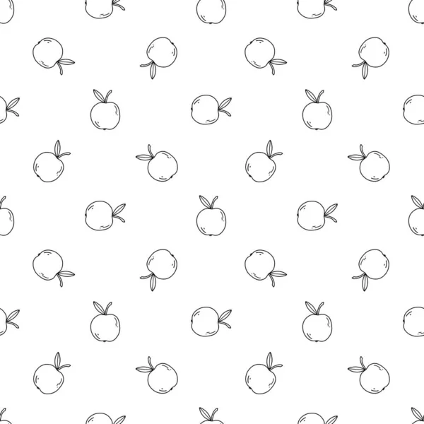 Seamless Pattern Doodle Apples Sketch Vector Black Illustration White Simple — Vettoriale Stock