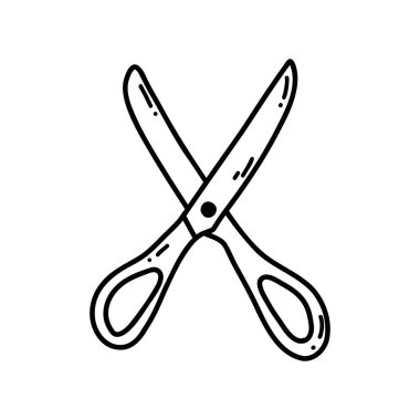 Hand drawn doodle scissors icon. Vector sketch illustration of black outline school supplies, office stationery for print, coloring page, kids design, logo.