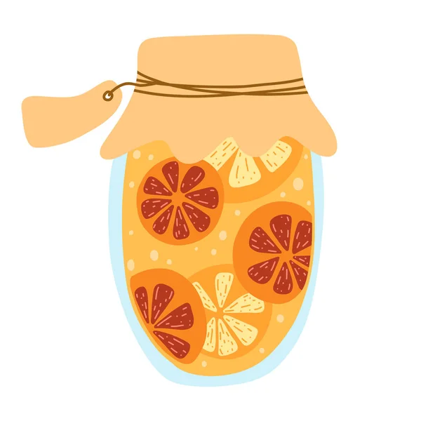 Home Made Orange Grapefruit Jam Jar Canned Fruit Cartoon Hand - Stok Vektor