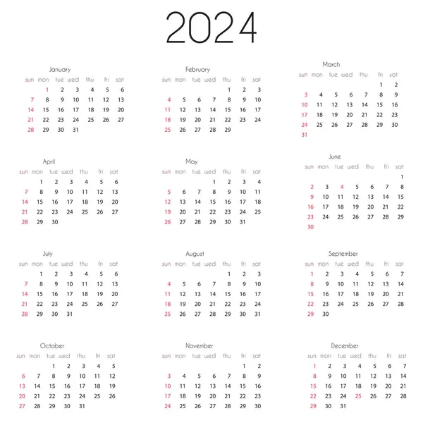 2024 Calendar Year Template Vector Illustration Annual Calendar 2024 Month — Stockvektor