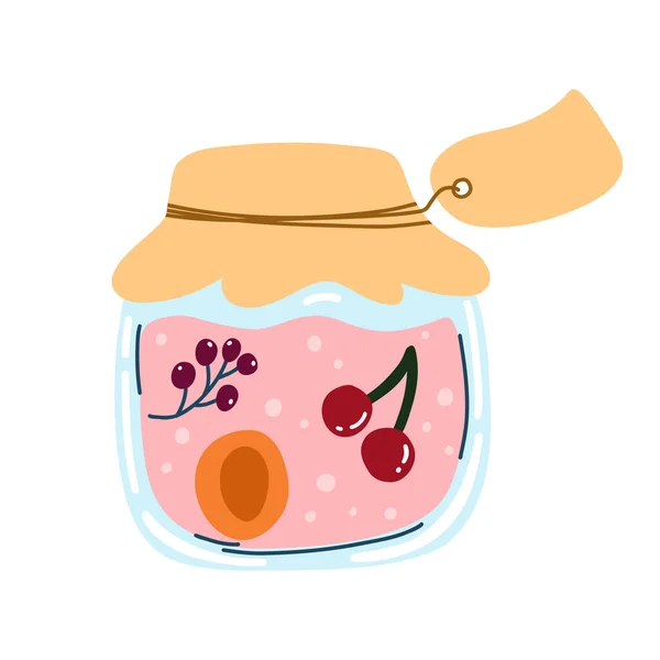 Home Made Cherry Apricot Currant Jam Canned Fruit Cartoon Hand — Image vectorielle
