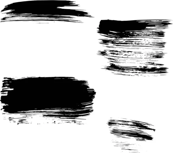 Set Hand Drawn Grunge Ink Brush Stroke Dirty Black Texture — ストックベクタ