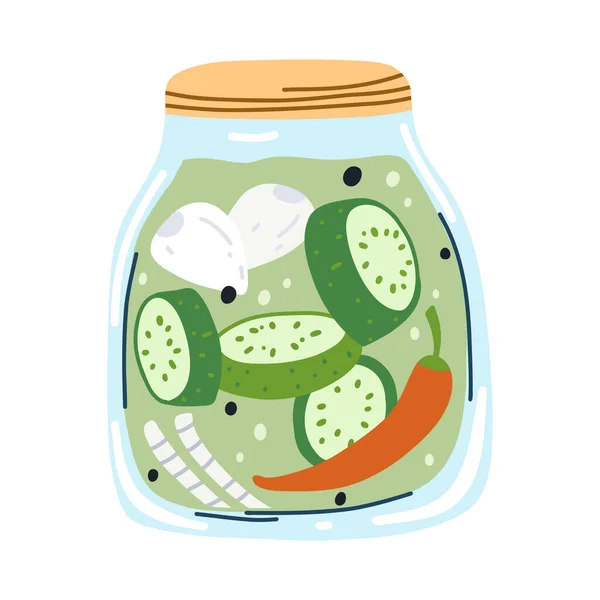 Home Made Cucumber Pickles Vegetable Marrow Garlic Onion Hot Pepper - Stok Vektor