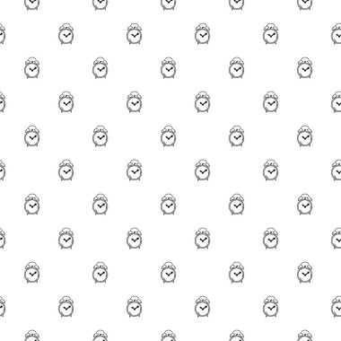 Seamless pattern with doodle alarm clock. Sketch vector black illustration of paint palette and brush. Simple background for print, web and textile design, card, coloring page.