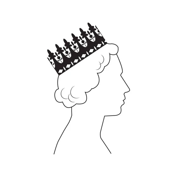 Black Outline Profile Queen Crown White Background Side View Woman — Archivo Imágenes Vectoriales