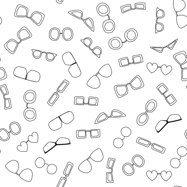 Seamless Pattern Doodle Glasses Vector Sketch Illustration Black Outline Eyeglasses — Vettoriale Stock