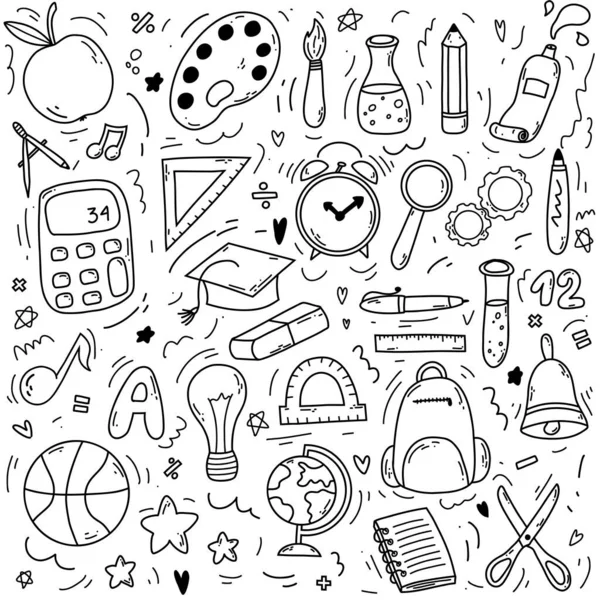Set Doodle Elements Associated School Knowledge Back School Concept School — Vettoriale Stock