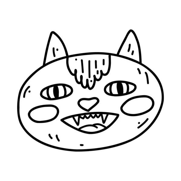 Ręcznie Rysowane Bazgroły Straszny Kot Halloween Kreskówki Zwierząt Wektor Szkic — Wektor stockowy