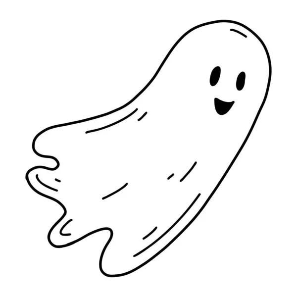 Hand Drawn Halloween Ghost Silhouette Doodle Vector Illustration Line Art —  Vetores de Stock