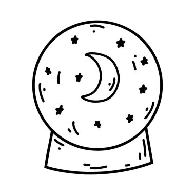 Elle çizilmiş kristal top ikonu. Cadılar Bayramı karikatür öğesi, vektör çizimi çizimi, web tasarımı, simge, baskı, boyama sayfası çizimi.