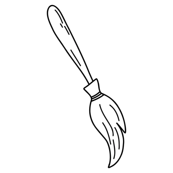 Hand Drawn Doodle Witchs Broom Cartoon Outline Besom Vector Sketch — Stock Vector