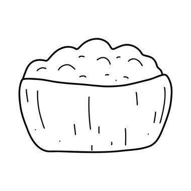 Doodle unu, Powde rin kasesi. Organik sağlıklı gıdaların vektör çizimi, pişirme malzemeleri.