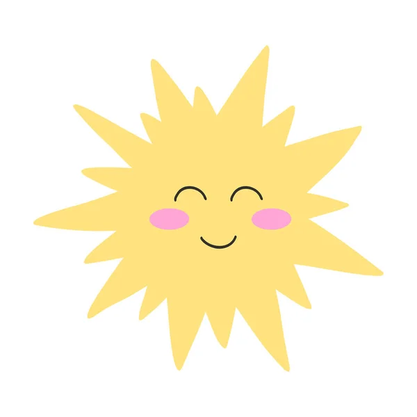 幸せそうな顔で太陽のアイコンを手描き 太陽の漫画のベクトル図 女の子のステッカー フラットスタイル — ストックベクタ