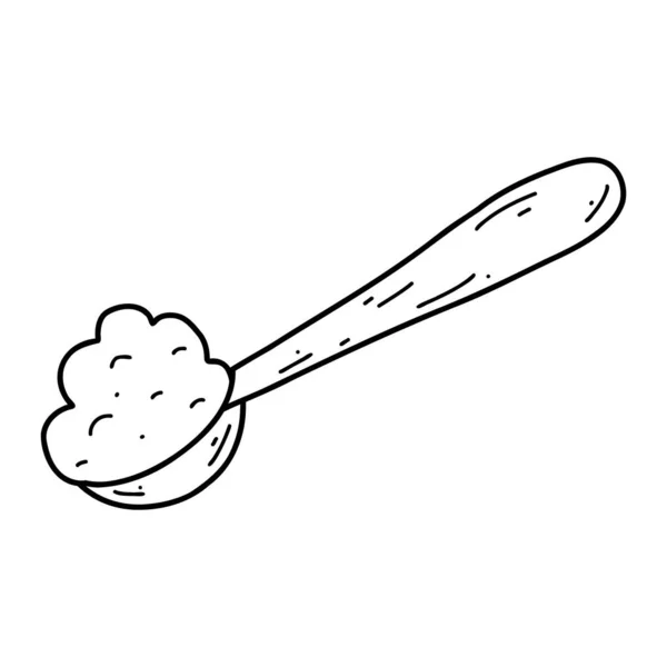 Doodle Cuchara Madera Con Harina Dibujo Vector Ilustración Cereales Azúcar — Archivo Imágenes Vectoriales