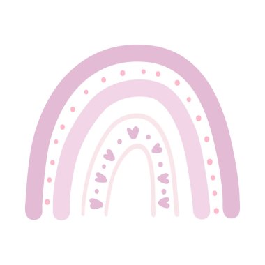 El çizimi sevimli gökkuşağı çizgi filmi. Modern İskandinav gökkuşağının vektör çizimi, çocukların poster, kumaş baskısı, kart, çocuk kıyafeti tasarımı.