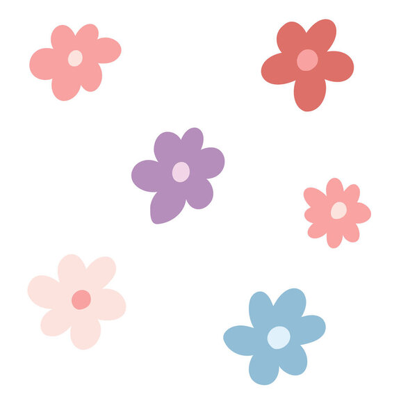 Set of retro flowers in cartoon flat style. Vector illustration of colorful flowers for sticker, print, poster, kids fabric print.