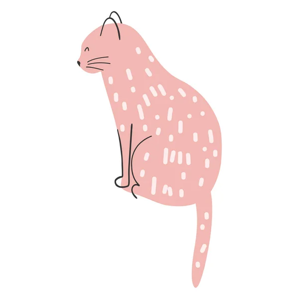 Gato Rosa Bonito Desenhado Mão Ilustração Vetorial Gatinho Animal Engraçado —  Vetores de Stock