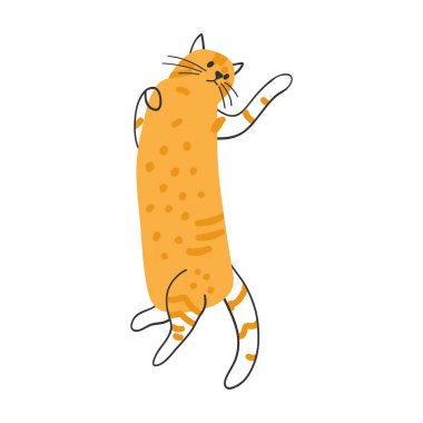 El çizimi şirin kedi. Kedi yavrusunun vektör çizimi, poster için komik hayvan, kumaş baskısı, çocuk tekstili, kart tasarımı.