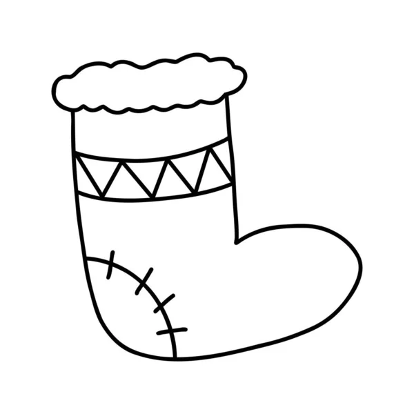 Calzino Natalizio Scarabocchiato Disegnato Mano Elemento Cartone Animato Illustrazione Schizzo — Vettoriale Stock