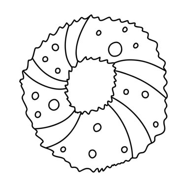 Noel çelengi. Çizgi film ögesi, vektör çizimi çizimi, web tasarımı için siyah taslak sanatı, simge, yazdırma, renklendirme sayfası.