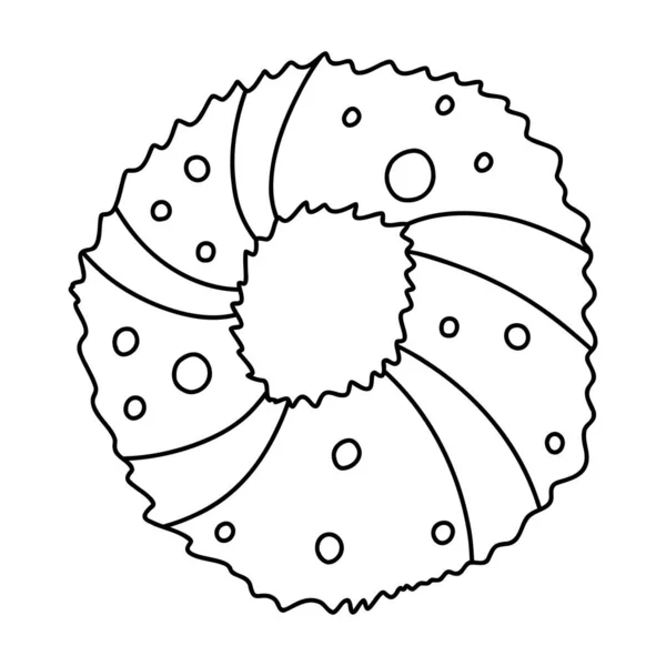 Świąteczny Wieniec Element Kreskówki Wektor Szkic Ilustracja Czarny Zarys Sztuki — Wektor stockowy