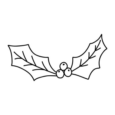 Ökseotu yaprağı. Çizgi film ögesi, vektör çizimi çizimi, web tasarımı için siyah taslak sanatı, simge, yazdırma, renklendirme sayfası.