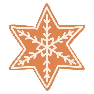 Çizgi film tarzında Noel kurabiyesi. Kış bayramı yemeklerinin el çizimi çizimi temsili, Noel yıldızı.