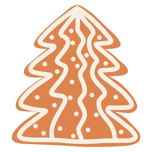 圣诞姜饼饼干是卡通风格的 冬季假日食物 圣诞树的手绘病媒图 — 图库矢量图片