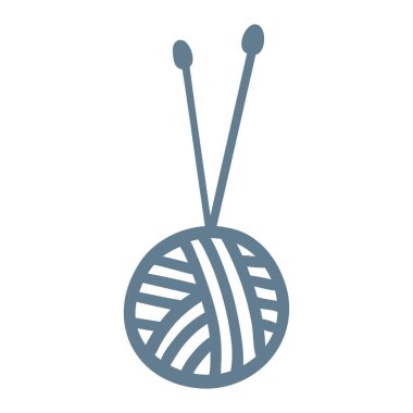 İğneli çizgili iplik yumağı ikonu. Örgü malzemeleri, hobi eşyaları, boş vakitlerin el çizimi vektör çizimi.