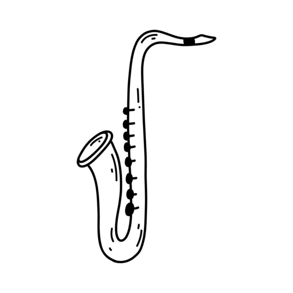 Doodle Saxofoon Vector Schets Illustratie Van Muziekinstrument Zwarte Outline Kunst — Stockvector