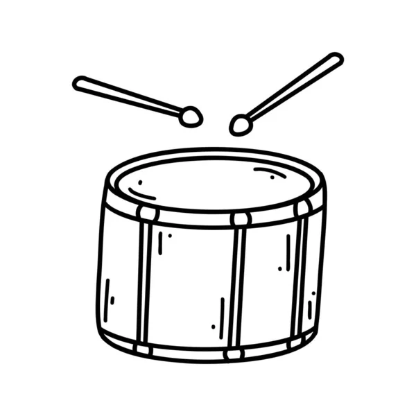 Doodle Drum Met Drumsticks Vector Schets Illustratie Van Muziekinstrument Zwarte — Stockvector