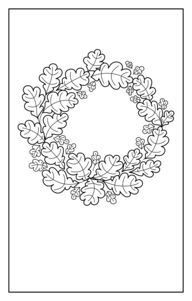 Contour Black White Wreath Oak Leaves Abstract Vector Image Frame — Stock Vector