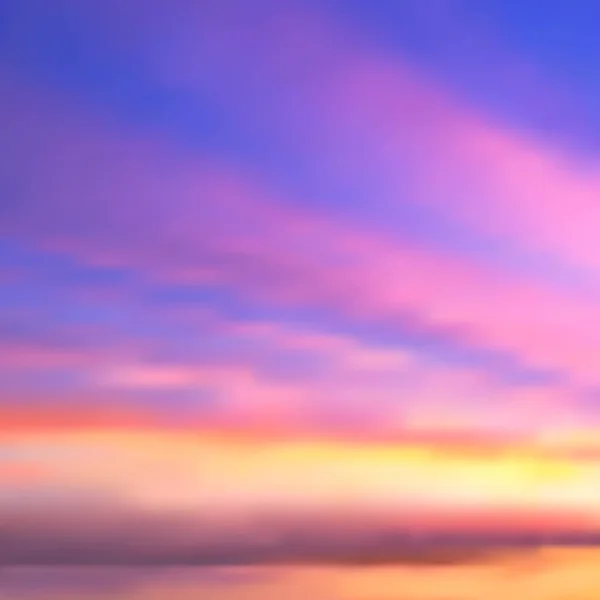 海に沈む夕日や日の出の美しい抽象的なベクトル背景 青い空 紫色の地平線に対するピンクの雲の縞模様のぼやけたもや あなたの大胆なデザインや広告プロジェクトに最適です — ストックベクタ