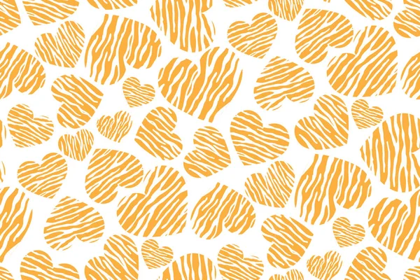 바탕에 호랑이 무늬가 오렌지색 하트의 가시없는 패턴이었습니다 당신의 프로젝트의 장식은 — 스톡 벡터