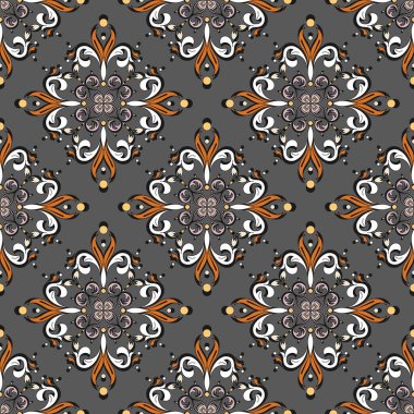 Soyut vintage elementlerle kusursuz bir oryantal desen. Dekoratif dantel çiçek izi. Yazılı materyallerin, kumaşların, iç tasarımın, internet projelerinin ve daha fazlasının dekorasyonu için harika bir fikir.