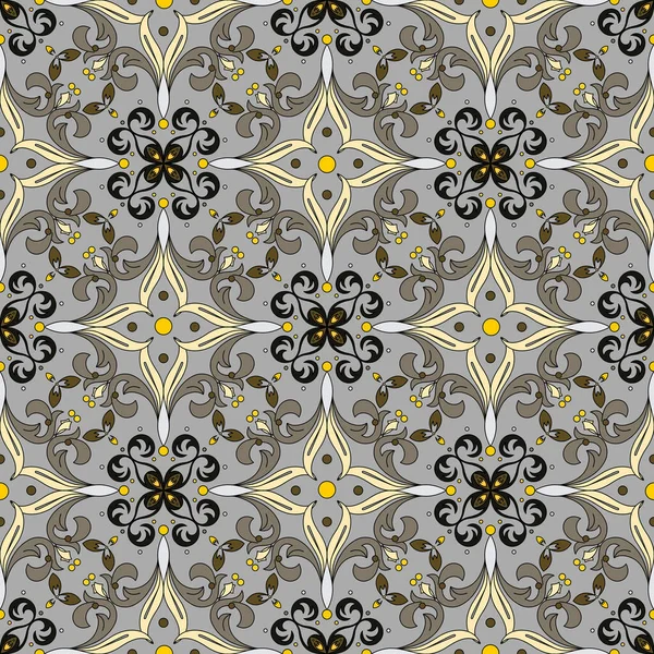 Gri ve sarı renklerde gösterişli, pürüzsüz bir desen. Barok tarzı doğulu, güzel klasik dekoratif elementler. Herhangi bir iç mekan için güzel ve şık bir dekorasyon..
