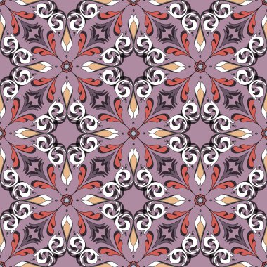 Doğulu kıvırcık iz, kusursuz soyut çiçek deseni. Dekoratif kıvrımlı elementlerle güzel bir arka plan. Kumaşlar, tekstil, hediye paketleme tasarımı ve basılı malzemeler için harika..