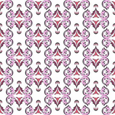 Barok tarzında geniş kıvırcık çiçek elementlerinin kusursuz deseni. Soyut çiçekler ve beyaz bir arka planda güzel girdaplar. Tatil veya reklam tasarımı için ideal.