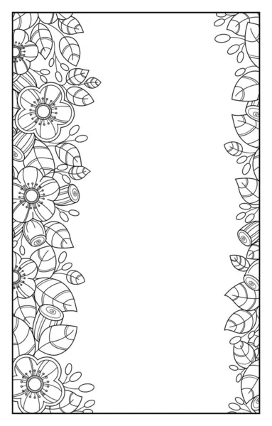 Sablon Két Virágos Határok Fekete Fehér Stilizált Minta Gyönyörű Kontúr — Stock Vector